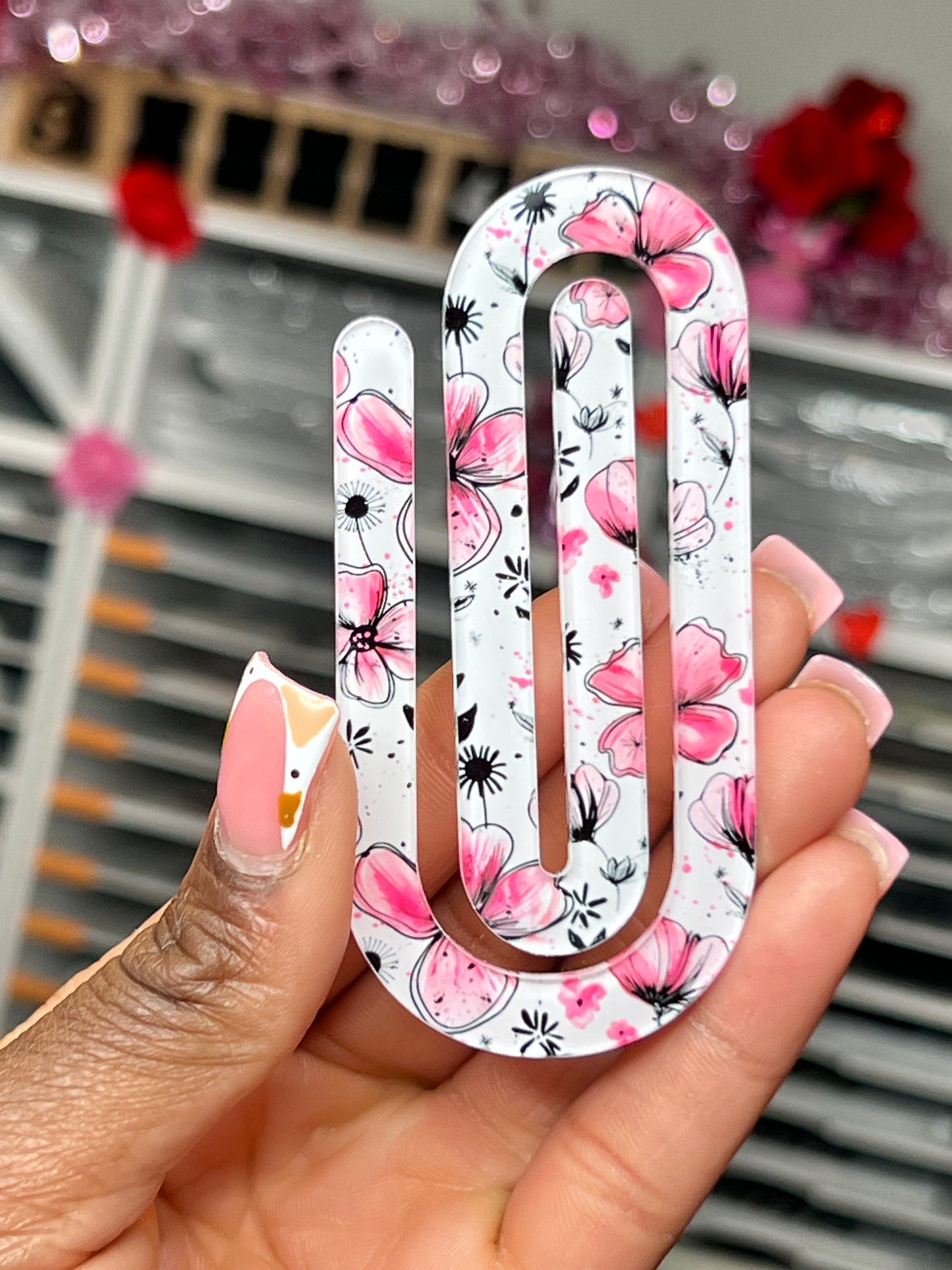 Pink Floral Jumbo Paperclip