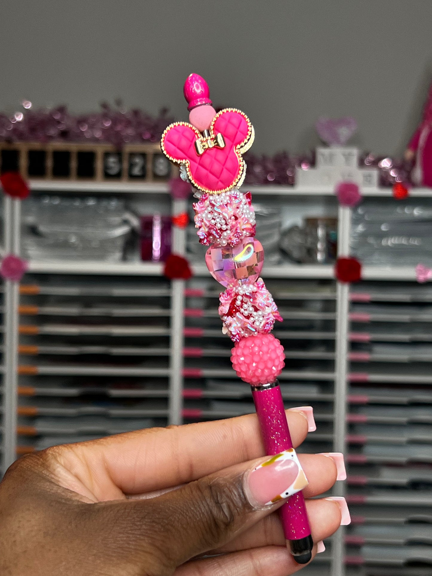 Long Bar Fuscia Mickey Head Stylus