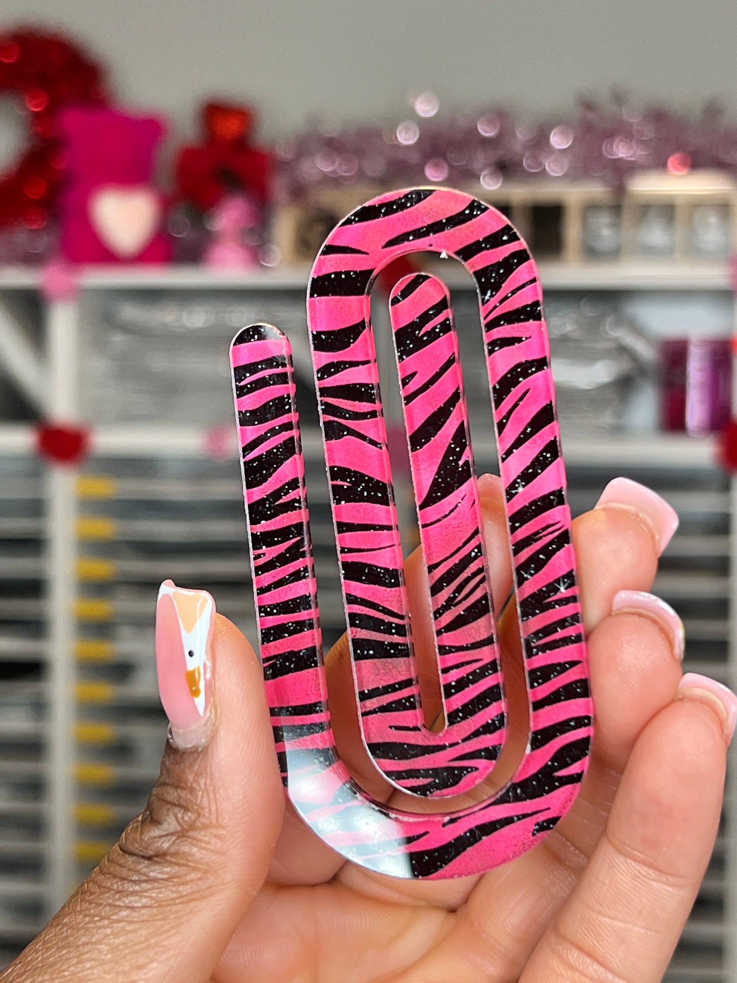 Pink Zebra Jumbo Paperclip