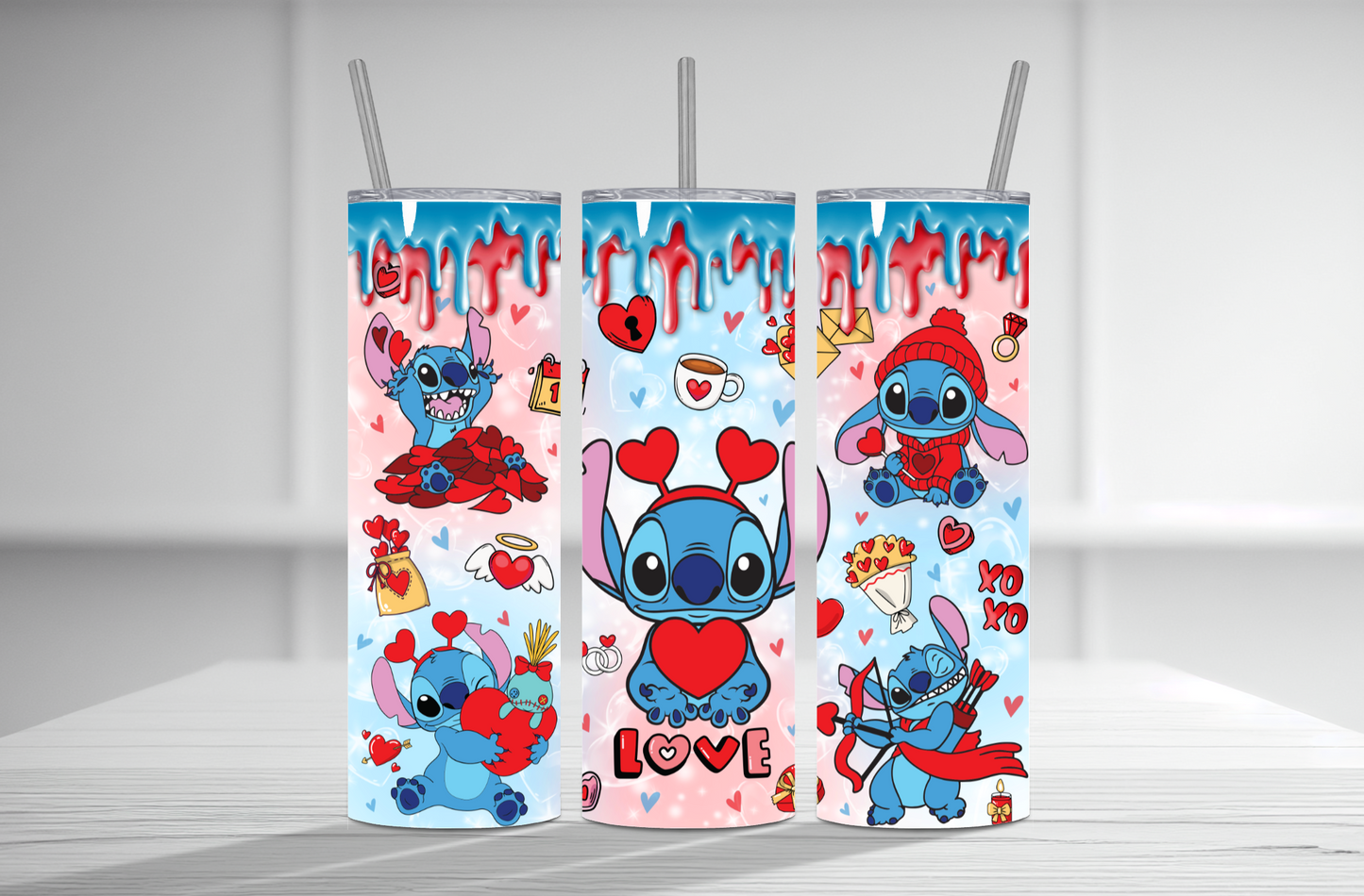 Stitch V-Day Drip 20 oz Tumbler Sublimation Transfer