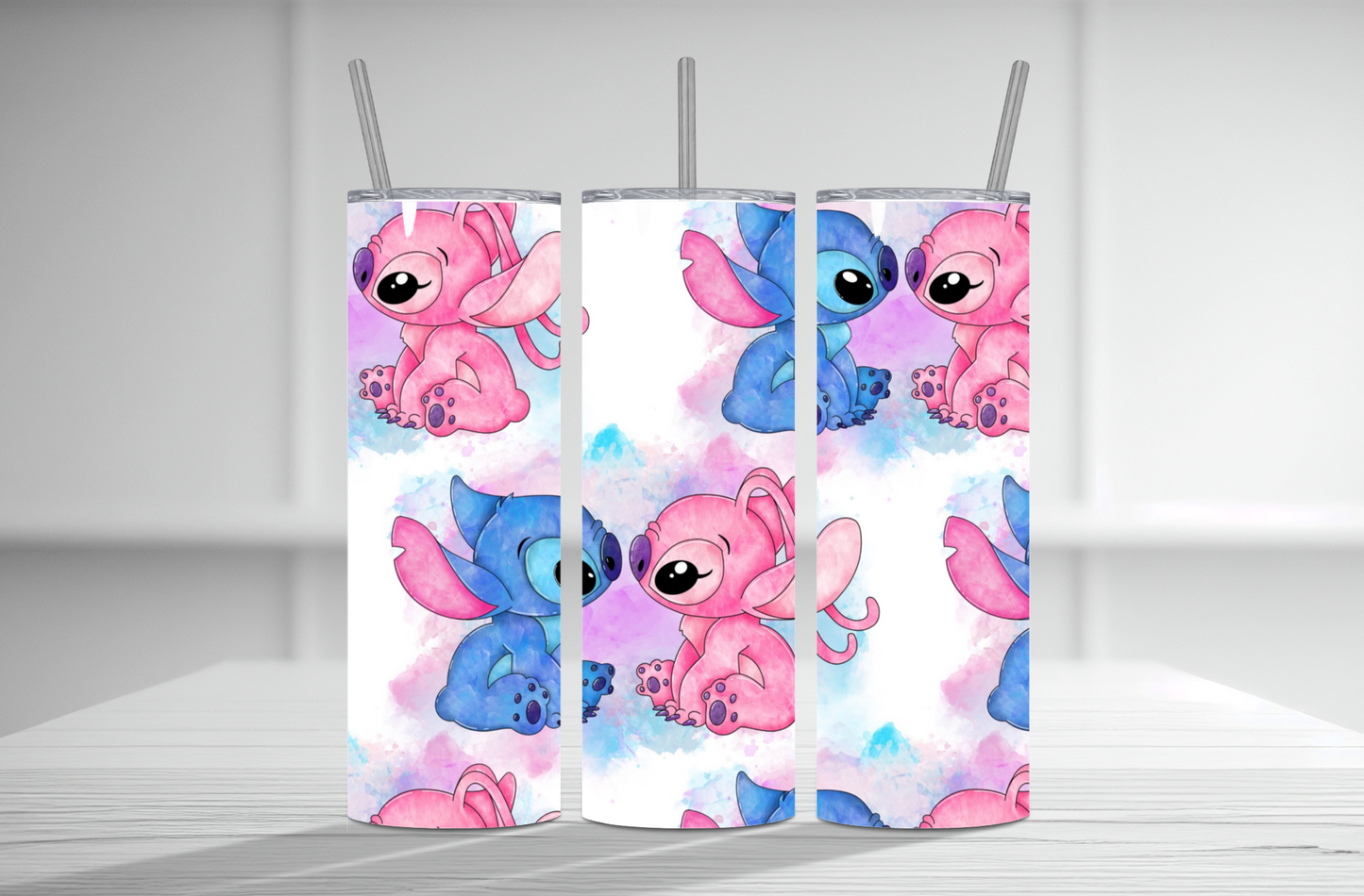 Stitch and Angel Watercolor 20 oz Tumbler Sublimation Transfer