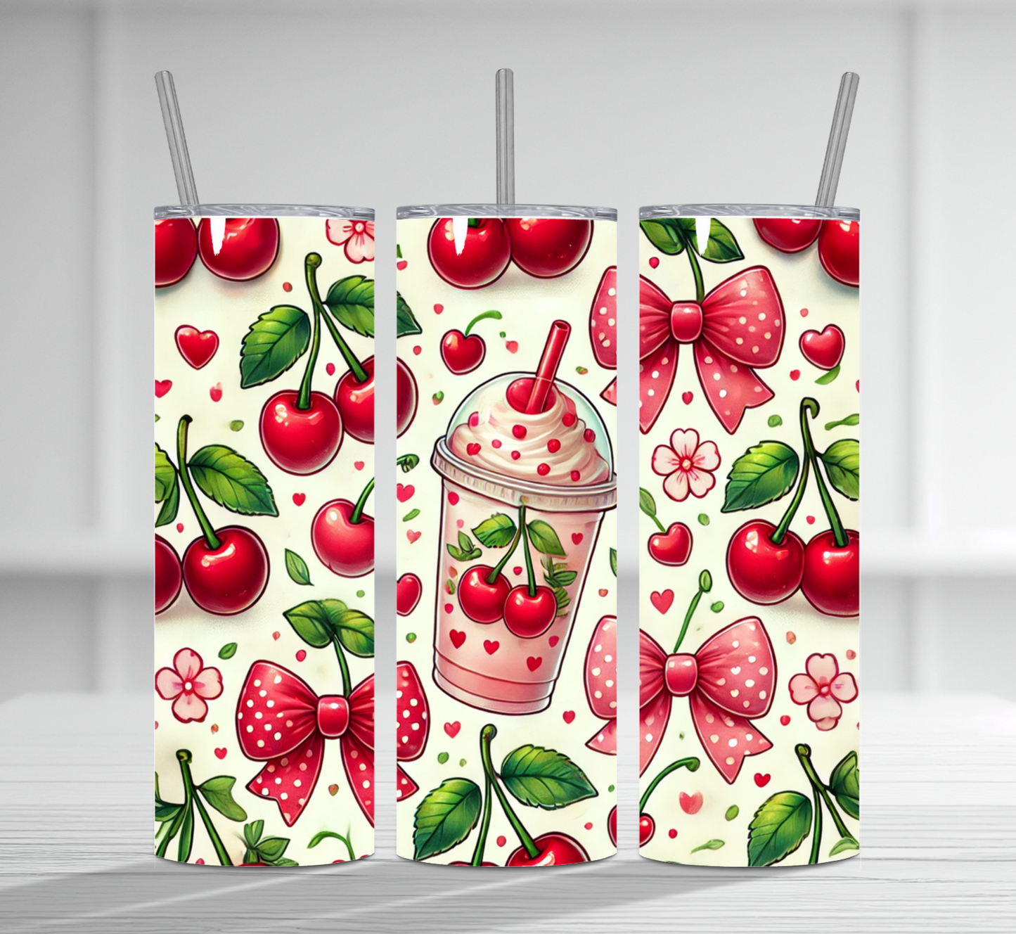V-Day Cherries 20 oz Tumbler Sublimation Transfer