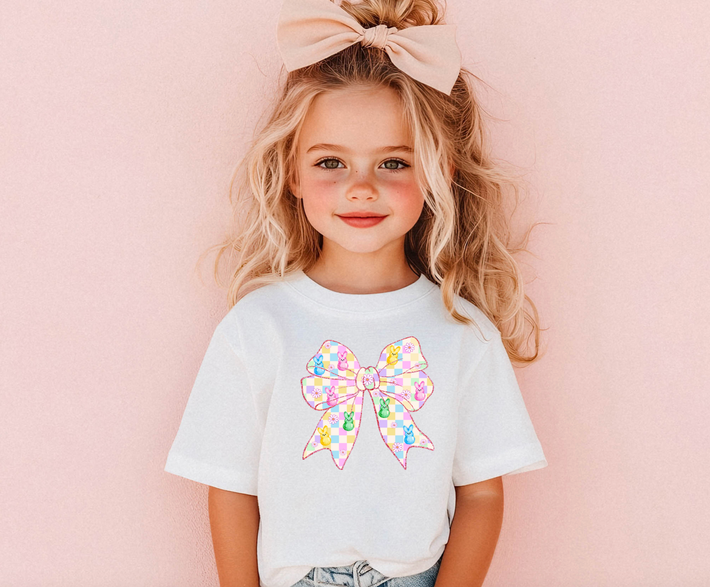 Checkered Peeps Bow Kids DTF Transfer