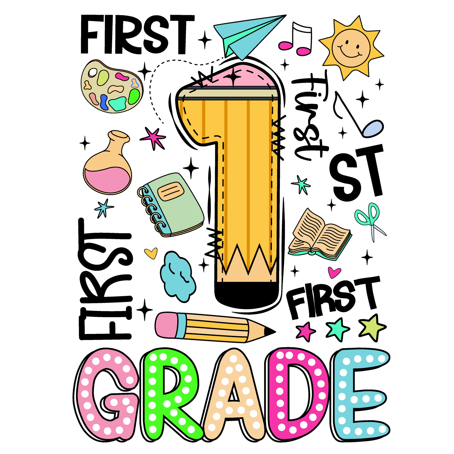 Back to School Pencil Kids DTF Transfer