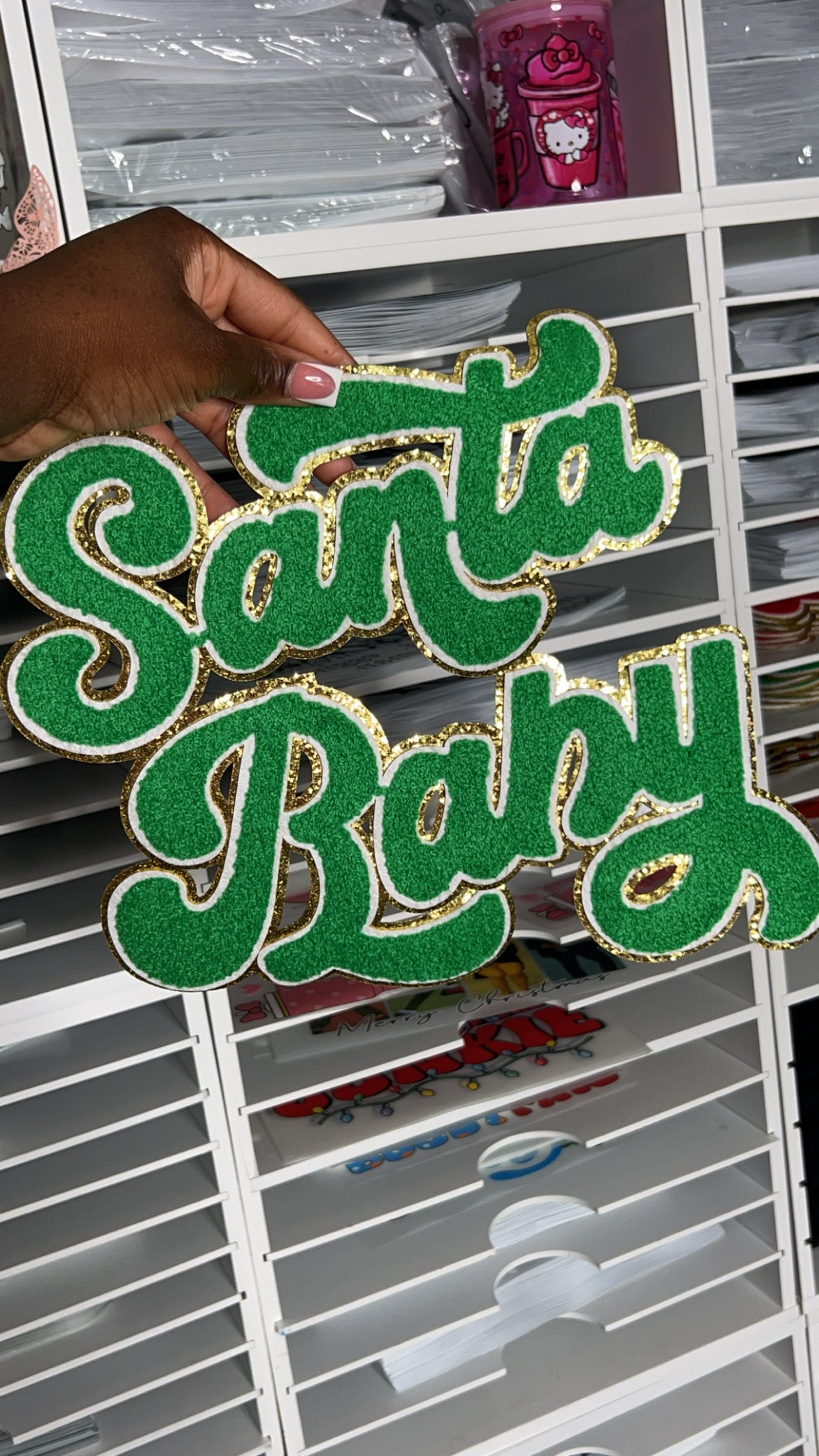 Green Santa Baby Chenille Patch Transfer