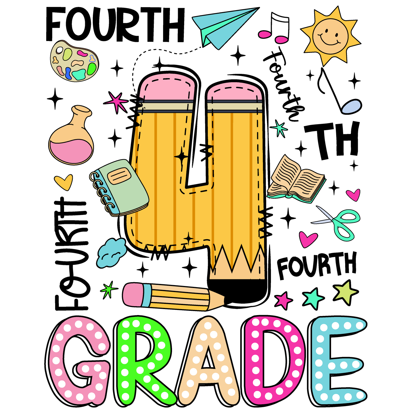 Back to School Pencil Kids DTF Transfer