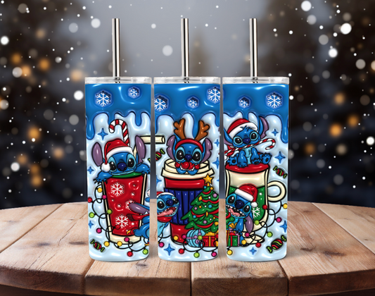 Stitch Christmas Drip 20 oz Tumbler Sublimation Transfer