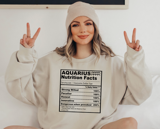 Aquarius Nutrition Facts Screen Print Transfer