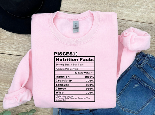 Pisces Nutrition Facts Screen Print Transfer