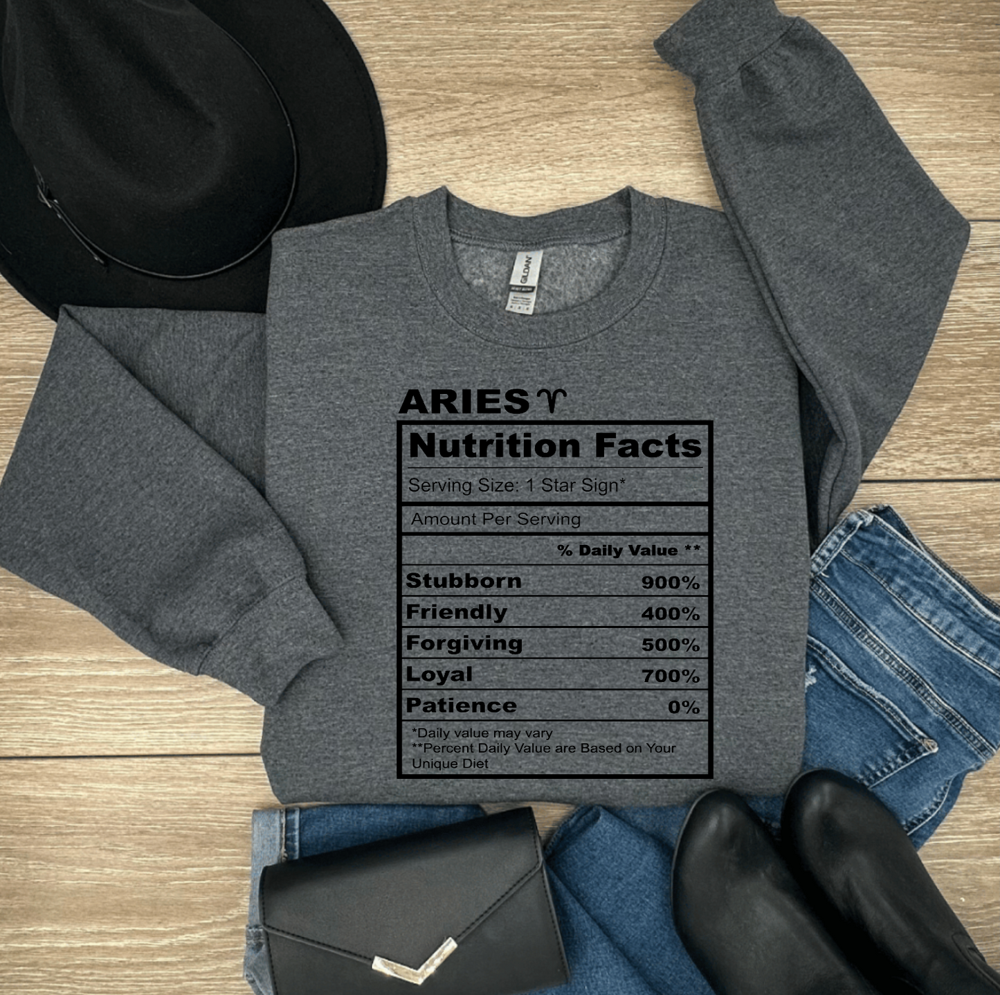 Aries Nutrition Facts Screen Print Transfer