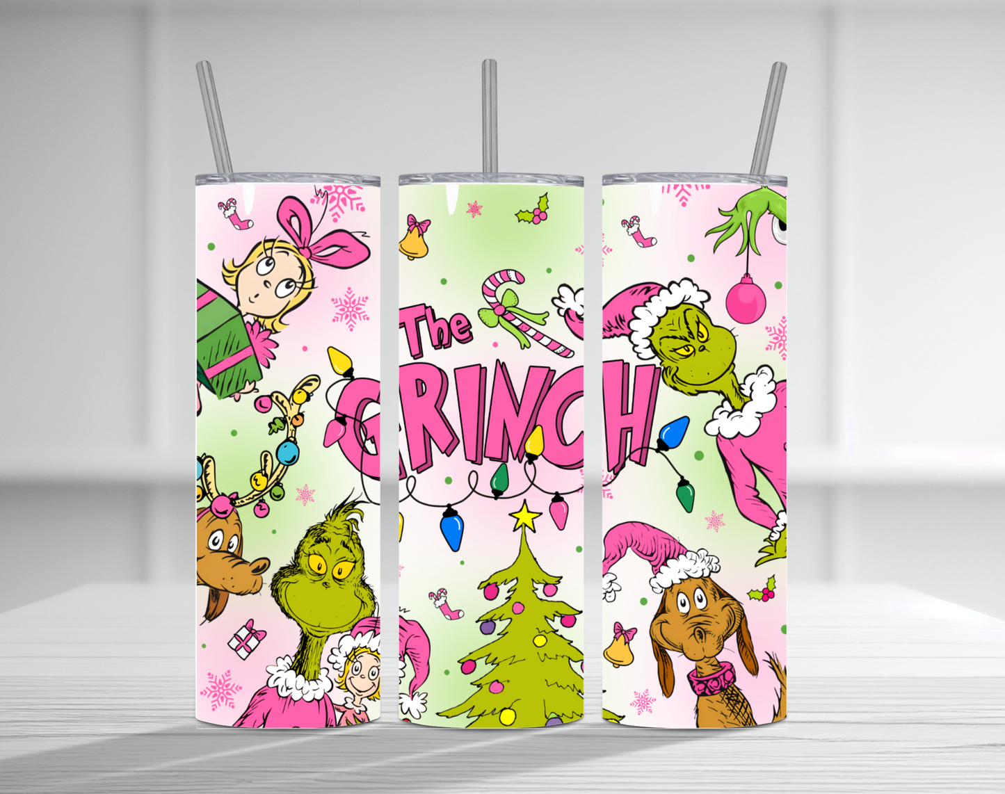 Pink Grinch 20 oz Tumbler Sublimation Transfer