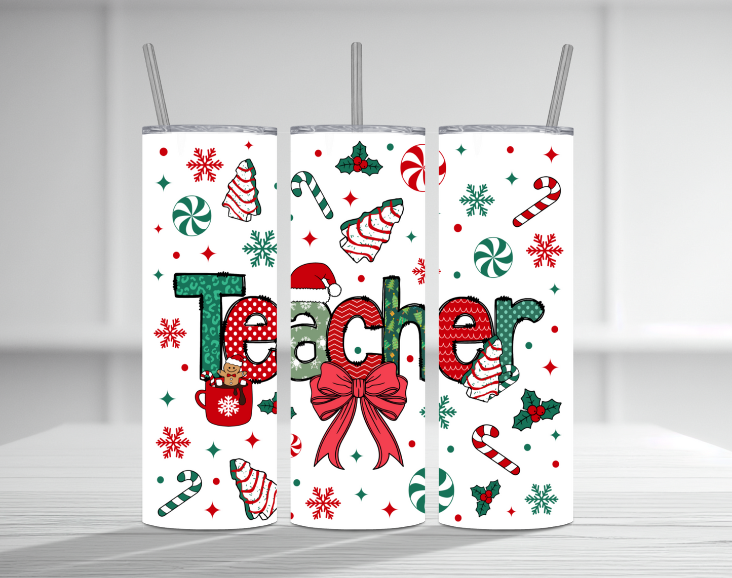 Christmas Teacher 20 oz Tumbler Sublimation Transfer