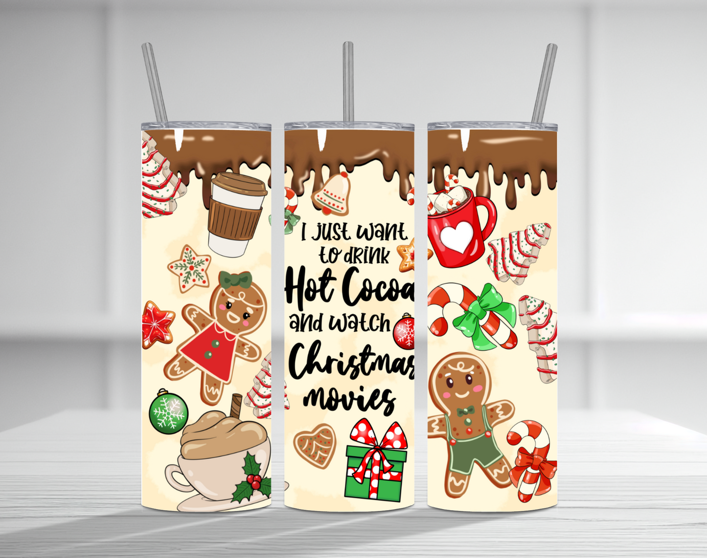 Hot Cocoa and Christmas Movies 20 oz Tumbler Sublimation Transfer