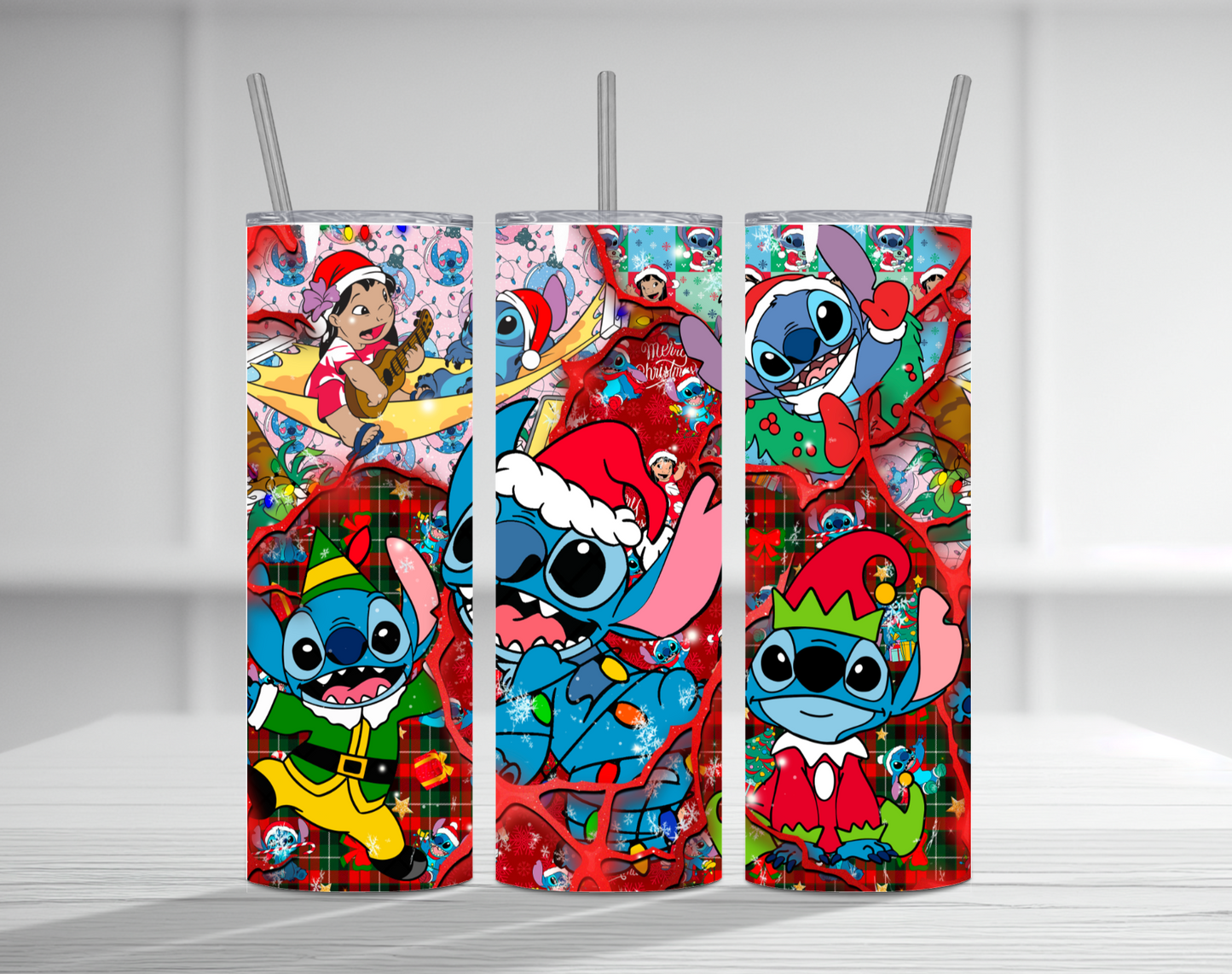 Lilo & Stitch Christmas 20 oz Tumbler Sublimation Transfer