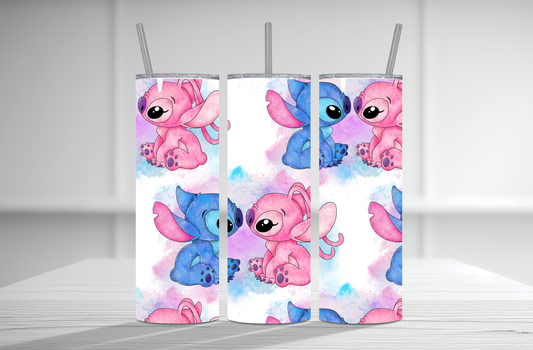 Stitch and Angel Watercolor 20 oz Tumbler Sublimation Transfer