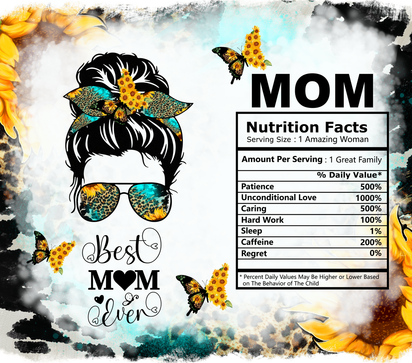 MOM Nutrition Facts 20 oz Tumbler Sublimation Transfer